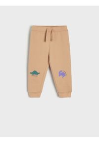 Sinsay - Spodnie dresowe - beżowy. Kolor: beżowy. Materiał: dresówka. Długość: długie. Wzór: nadruk #1