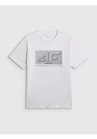 4f - 4F T-shirt regular z nadrukiem męski - biały S. Okazja: na co dzień. Kolor: biały. Materiał: dresówka, materiał, dzianina, jeans, skóra. Wzór: nadruk. Styl: klasyczny, casual #1