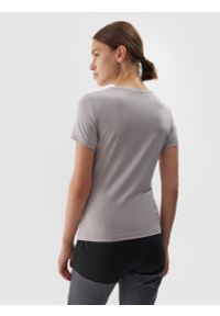 4f - T-shirt regular nadrukiem damski - szary. Kolor: szary. Materiał: materiał, włókno, elastan. Wzór: nadruk