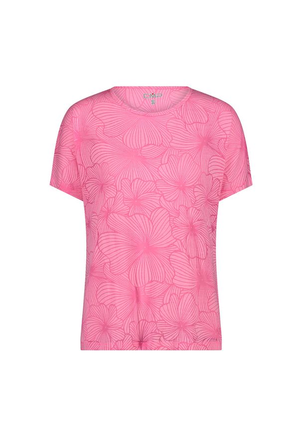 Damska koszulka w kwiaty CMP. Kolor: różowy. Materiał: bawełna. Wzór: kwiaty. Sport: turystyka piesza