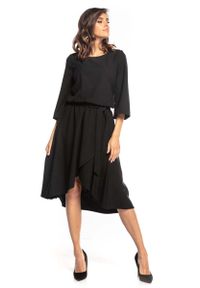 Tessita - Sukienka z Asymetrycznym Szerokim Dołem - Czarna. Kolor: czarny. Materiał: poliester, elastan. Typ sukienki: asymetryczne #1