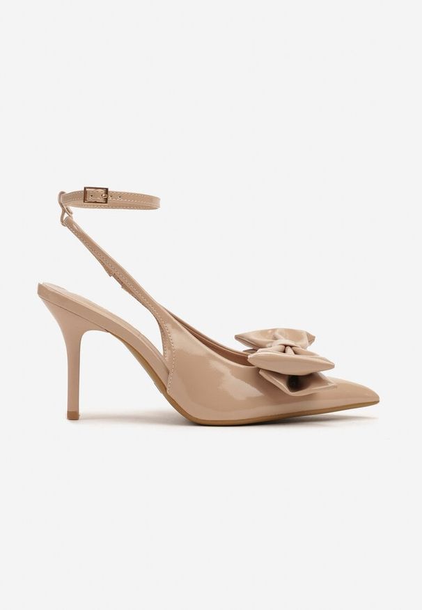 Renee - Ciemnobeżowe Sandały na Szpilce Vices z Dużą Kokardką Bez Pięty Velozia. Okazja: do pracy, na wesele, na studniówkę, na spotkanie biznesowe, na sylwestra, na ślub cywilny. Zapięcie: sprzączka. Kolor: beżowy. Obcas: na szpilce. Styl: elegancki, biznesowy, wizytowy