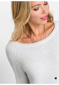 Sweter w serca bonprix biel wełny z nadrukiem. Kolor: biały. Materiał: wełna. Wzór: nadruk #4