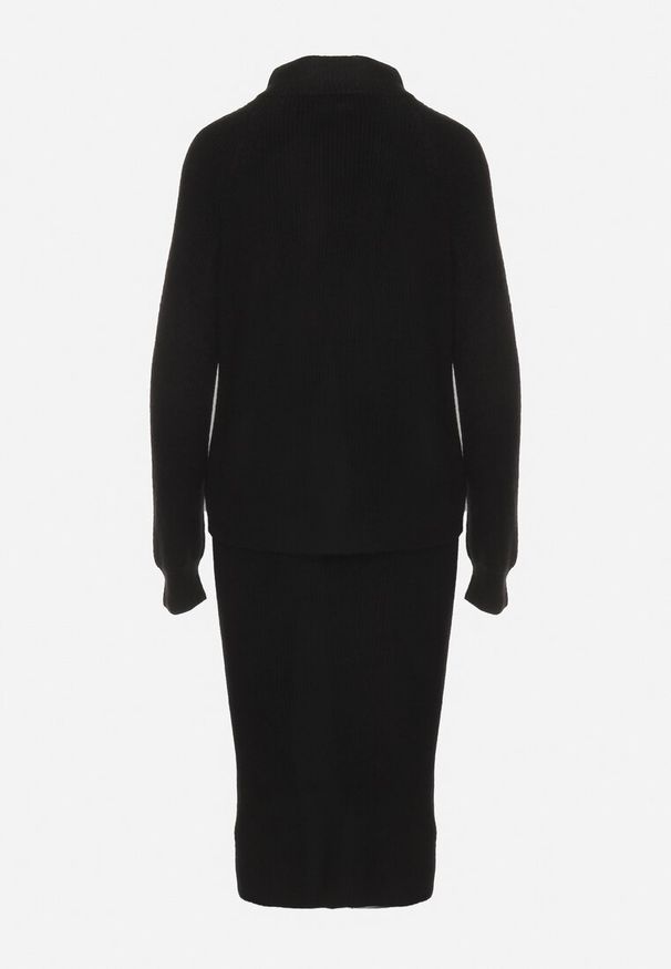 Born2be - Czarny Komplet Kardigan na Suwak i Spódnica z Gumką w Pasie Ciarose. Kolor: czarny