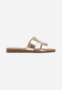 Renee - Złote Metaliczne Klapki z Geometrycznymi Wycięciami w Cholewce Salafira. Okazja: na co dzień. Kolor: złoty. Wzór: geometria. Obcas: na obcasie. Styl: casual. Wysokość obcasa: niski #3