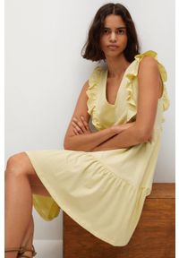 mango - Mango - Sukienka CARILE. Kolor: żółty. Materiał: bawełna, materiał. Typ sukienki: rozkloszowane #6