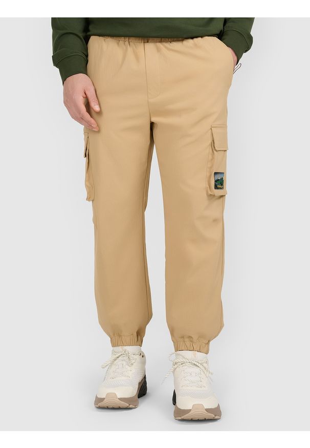 4f - 4F Spodnie casual cargo męskie - beżowe XS. Okazja: na co dzień. Kolor: beżowy. Styl: casual