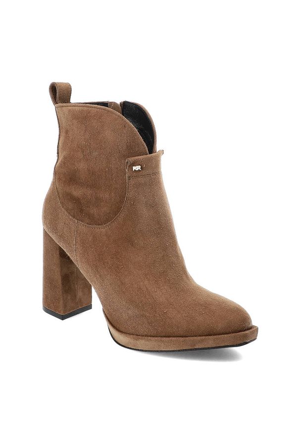 Brązowe Botki Karino Damskie Modne Buty Na Obcasie. Okazja: do pracy. Kolor: brązowy. Materiał: skóra. Sezon: zima, jesień. Obcas: na obcasie. Styl: klasyczny, elegancki. Wysokość obcasa: średni