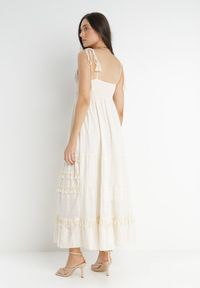 Born2be - Jasnobeżowa Sukienka Dorassa. Kolor: beżowy. Materiał: koronka, bawełna, tkanina. Długość rękawa: na ramiączkach. Wzór: koronka, haft. Styl: boho #2