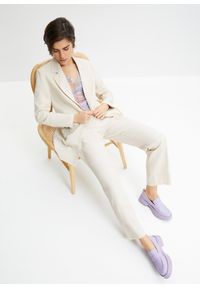 bonprix - Długi żakiet z mieszanki lnu i wiskozy. Typ kołnierza: dekolt w serek. Kolor: beżowy. Materiał: wiskoza, len. Długość: długie #3