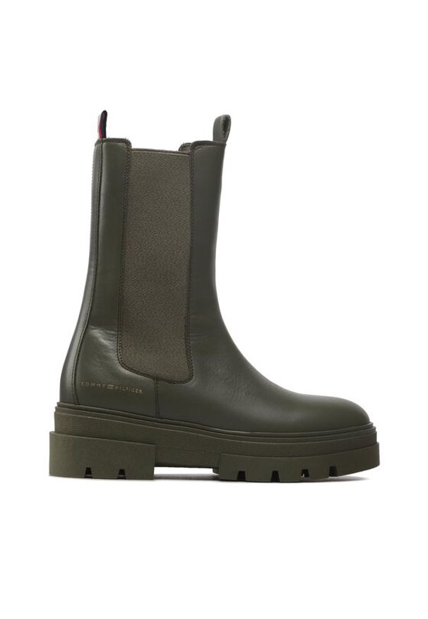 TOMMY HILFIGER - Tommy Hilfiger Sztyblety Monochromatic Chelsea Boot FW0FW06730 Khaki. Kolor: brązowy. Materiał: skóra