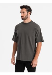 Ombre Clothing - Męski t-shirt bawełniany LOOSE FIT z okrągłym dekoltem – szarozielony V3. Okazja: na co dzień. Kolor: zielony. Materiał: bawełna. Styl: casual #3
