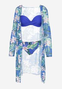 Renee - Granatowe 2-Częściwe Bikini z Motywem Kwiatowym Biustonosz Majtki Figi Dodatkowo Narzutka Olmarie. Kolor: niebieski. Wzór: kwiaty #4