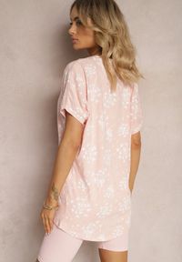 Renee - Różowy T-shirt z Bawełny Typu Nietoperz z Ozdobnym Nadrukiem i Cyrkoniami Siratta. Kolor: różowy. Materiał: bawełna. Wzór: nadruk #3