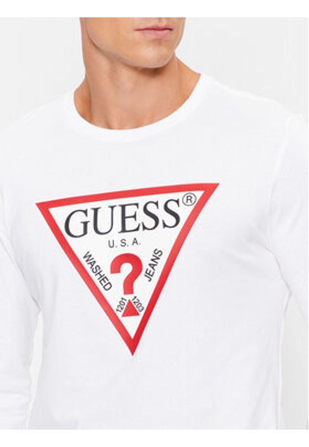 Guess Longsleeve Original Logo M2YI31 I3Z14 Biały Slim Fit. Kolor: biały. Materiał: bawełna. Długość rękawa: długi rękaw