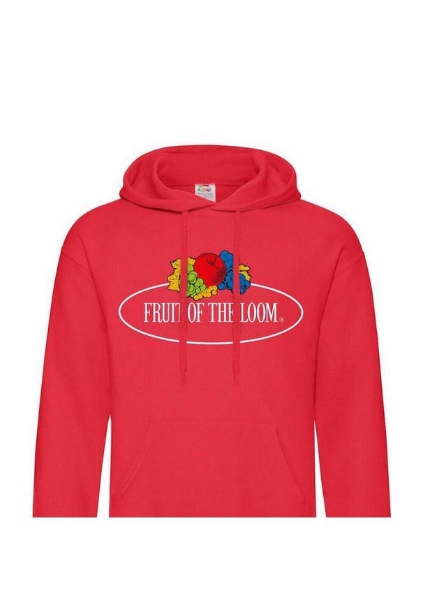 FRUIT OF THE LOOM - Damska Bluza Z Kapturem Z Nadrukiem Klasycznego Logo W Stylu Vintage. Typ kołnierza: kaptur. Kolor: czerwony. Wzór: nadruk