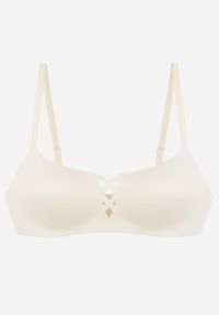 Renee - Jasnobeżowy Biustonosz o Gładkim Wykończeniu z Imitacją Wiązania Azisene. Kolor: beżowy. Materiał: koronka. Wzór: gładki #1