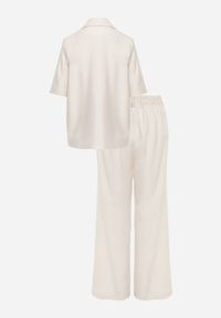 Born2be - Beżowy Garniturowy Komplet Marynarka na Krótki Rękaw i Szerokie Spodnie Amalilia. Kolor: beżowy. Materiał: szyfon #7