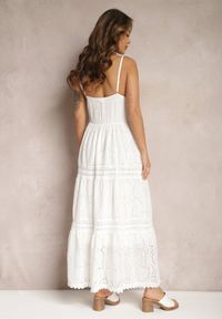 Renee - Biało-Beżowa Haftowana Sukienka Bawełniana w Stylu Boho Tirinassa. Kolor: biały. Materiał: bawełna. Długość rękawa: na ramiączkach. Wzór: haft. Sezon: lato. Styl: boho. Długość: maxi #3