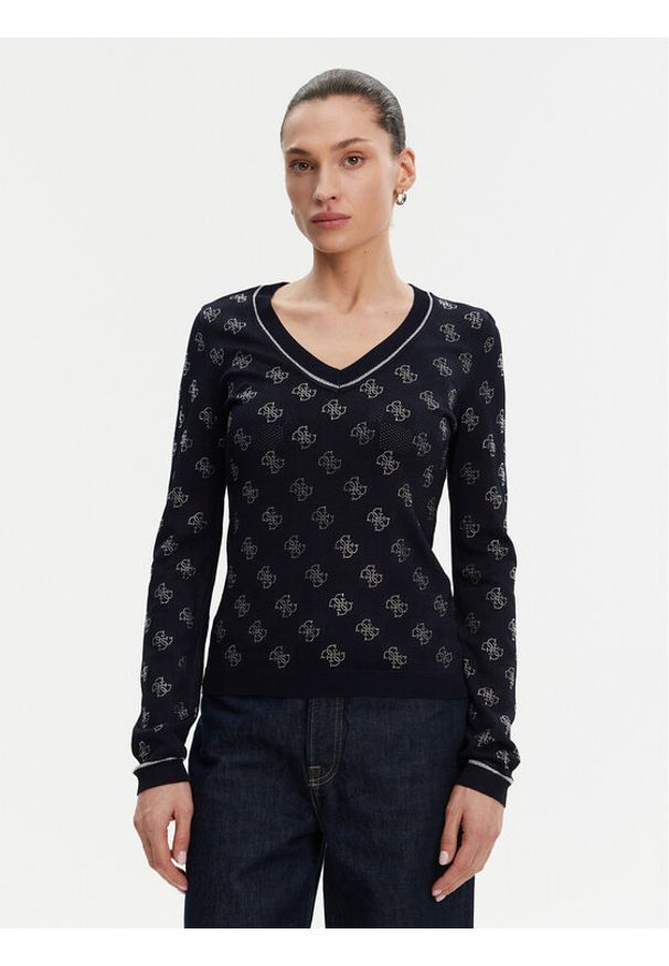 Guess Sweter W5GR07 Z3D60 Granatowy Regular Fit. Kolor: niebieski. Materiał: wiskoza