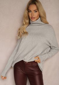 Renee - Szary Golf o Fasonie Klasycznego Swetra z Domieszką Kaszmiru Rorilaine. Okazja: na co dzień. Typ kołnierza: golf. Kolor: szary. Materiał: kaszmir. Długość rękawa: długi rękaw. Długość: długie. Wzór: aplikacja. Styl: klasyczny #4