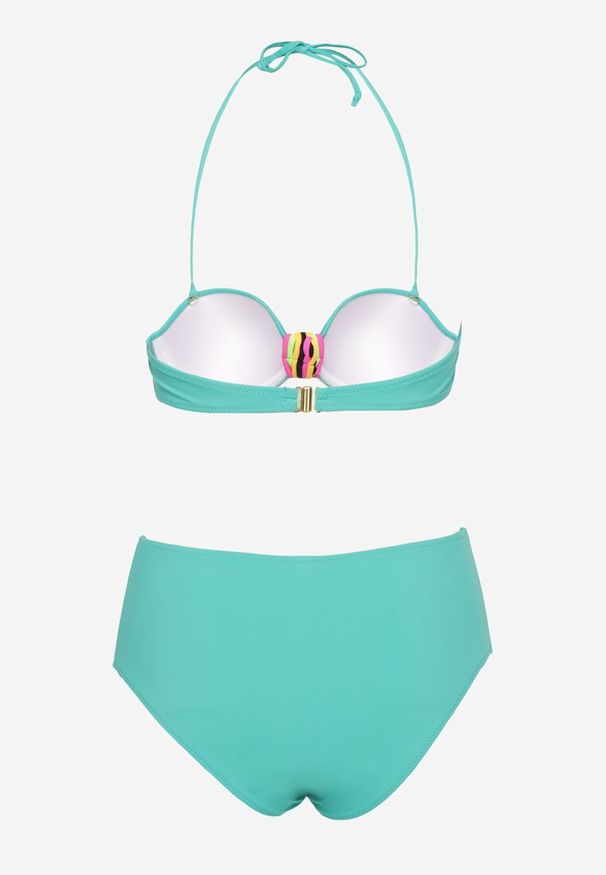 Born2be - Ciemnozielone Bikini Biustonosz z Geometrycznym Wzorem Majtki Typu Figi Ulosalia. Kolor: zielony. Wzór: geometria