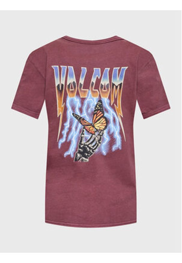 Volcom T-Shirt Truly Ringer B3512307 Bordowy Regular Fit. Kolor: czerwony. Materiał: bawełna