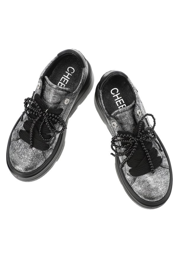 CheBello - Czarne Sneakersy Chebello Eleganckie Obuwie Damskie Na Platformie. Zapięcie: sznurówki. Kolor: czarny. Szerokość cholewki: normalna. Obcas: na platformie. Styl: elegancki