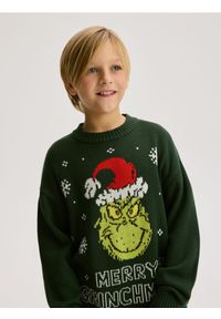Reserved - Świąteczny sweter Grinch - ciemnoszary. Kolor: szary. Materiał: dzianina, bawełna. Styl: wizytowy