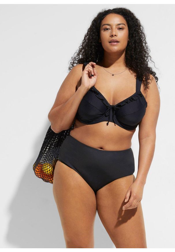 bonprix - Figi bikini shape, high waist, lekki stopień modelowania sylwetki. Stan: podwyższony. Kolor: czarny. Materiał: materiał. Długość: długie