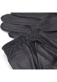 Wittchen - Samochodowe rękawiczki męskie czarne ze skóry naturalnej ciemny brąz. Kolor: brązowy. Materiał: skóra. Wzór: aplikacja. Styl: elegancki