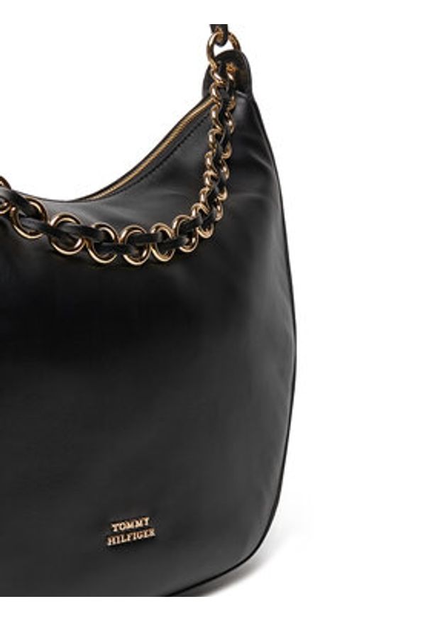 TOMMY HILFIGER - Tommy Hilfiger Torebka Moon Leather Hobo AW0AW17468 Czarny. Kolor: czarny. Materiał: skórzane