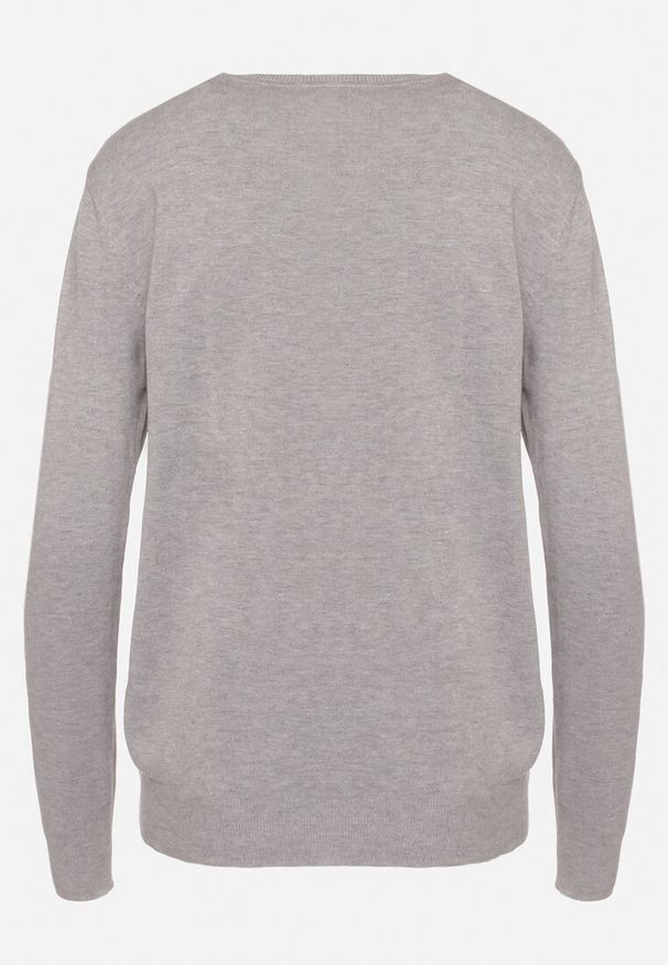 Born2be - Szary Casualowy Sweter o Klasycznym Kroju z Wełną i Kaszmirem Dailithra. Okazja: na co dzień. Kolor: szary. Materiał: kaszmir, wełna. Wzór: aplikacja. Styl: klasyczny, casual