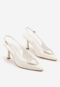 Renee - Białe Sandały na Szpilce Slingback Lakierowane Vices z Ozdobą Ataloria. Okazja: na co dzień. Zapięcie: sprzączka. Kolor: biały. Materiał: lakier. Wzór: aplikacja. Obcas: na szpilce. Styl: klasyczny, casual, elegancki #4
