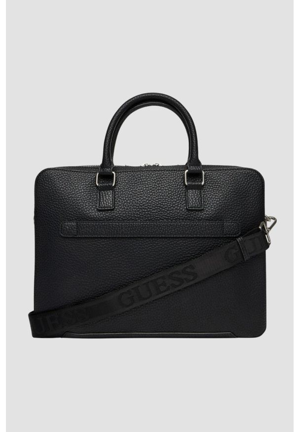Guess - GUESS Czarna aktówka męska Torino Briefcase. Kolor: czarny. Materiał: materiał. Styl: elegancki