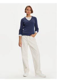 GANT - Gant Sweter 4800101 Granatowy Slim Fit. Kolor: niebieski. Materiał: bawełna
