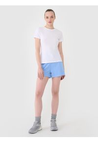 4f - 4F T-shirt slim gładki damski - biały L. Okazja: na co dzień. Kolor: biały. Materiał: dzianina, bawełna, jersey, materiał, elastan. Długość rękawa: krótki rękaw. Długość: krótkie. Wzór: gładki. Sezon: lato. Styl: klasyczny, sportowy, casual