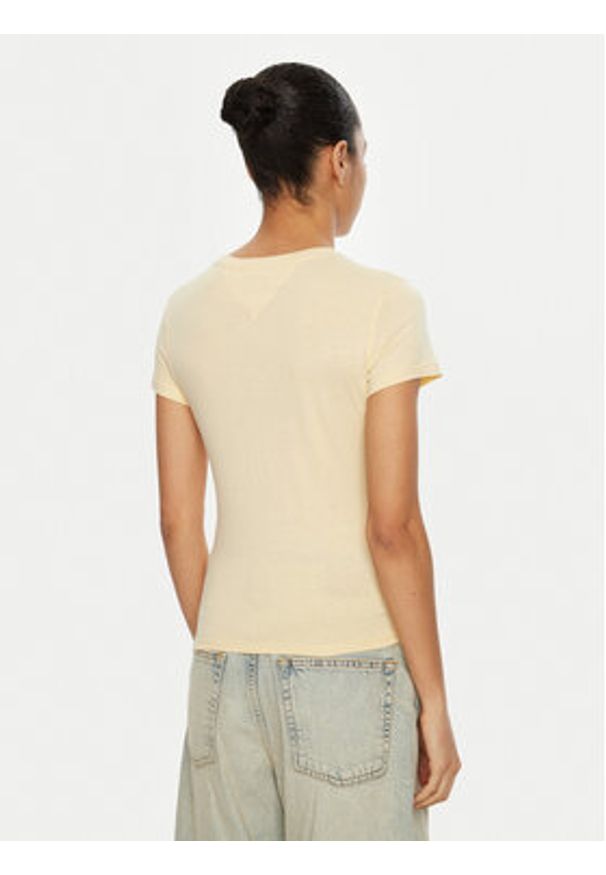 Tommy Jeans T-Shirt Linear DW0DW18398 Żółty Slim Fit. Kolor: żółty. Materiał: bawełna