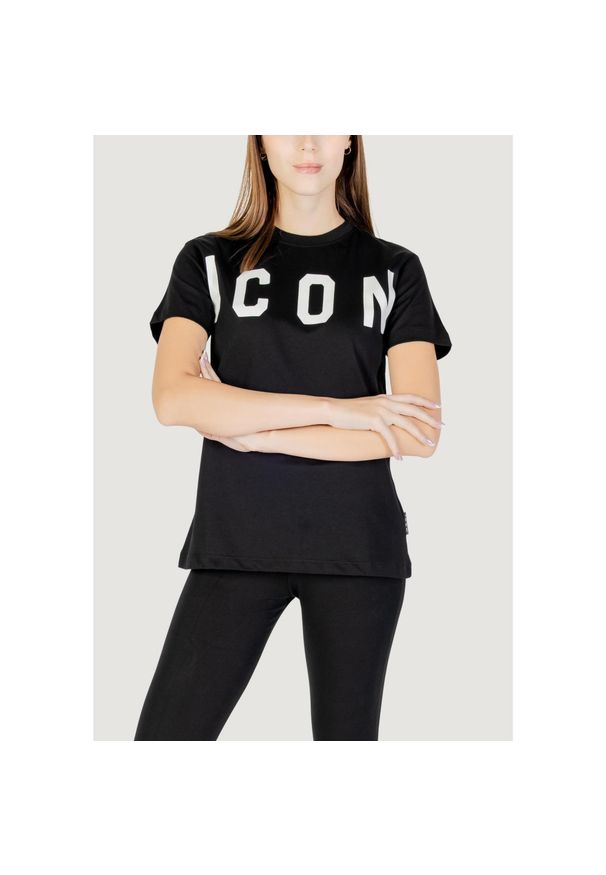 Koszulka crop top Kobieta ICON. Kolor: czarny. Materiał: bawełna