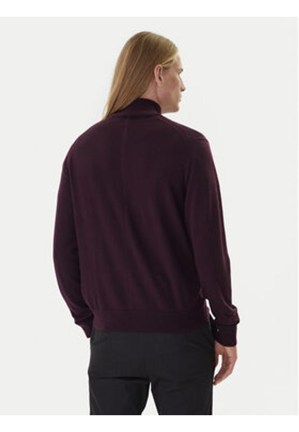 Calvin Klein Sweter LV04LD318G Bordowy Regular Fit. Kolor: czerwony. Materiał: wełna