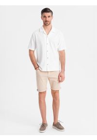 Ombre Clothing - Jeansowe męskie klasyczne szorty z podwiniętą nogawką – kremowe V2 OM-SRDS-0162 - XXL. Kolor: kremowy. Materiał: jeans. Sezon: lato. Styl: klasyczny #5