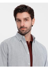 Ombre Clothing - Elegancka koszula męska oxford z haftem – jasnoszara V2 - Rozmiar: L. Okazja: na spotkanie biznesowe, do pracy. Typ kołnierza: kołnierzyk klasyczny. Kolor: szary. Materiał: tkanina, bawełna. Wzór: haft. Styl: elegancki #3