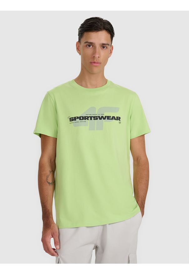 4f - 4F T-shirt regular z nadrukiem męski - zielony XL. Kolor: zielony. Materiał: skóra, materiał, bawełna. Wzór: nadruk