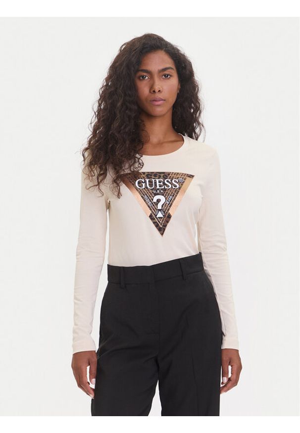 Guess Bluzka W5BI75 J1314 Beżowy Regular Fit. Kolor: beżowy. Materiał: bawełna