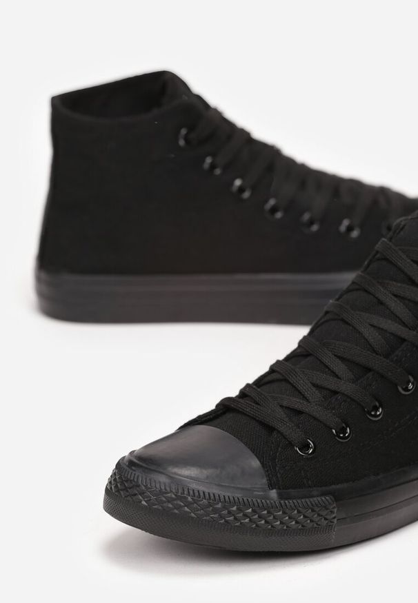 Born2be - Czarne Trampki Sznurowane z Gumowym Noskiem Bellamara. Okazja: na co dzień. Kolor: czarny. Materiał: guma. Styl: klasyczny, casual