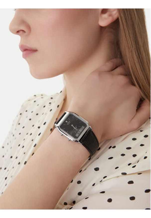Casio Zegarek AQ-230EL-1AEF Czarny. Kolor: czarny. Materiał: skóra