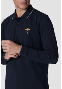 Aeronautica Militare - AERONAUTICA MILITARE Granatowy męski longsleeve polo, Rozmiar XXL. Typ kołnierza: polo. Kolor: niebieski. Długość rękawa: długi rękaw