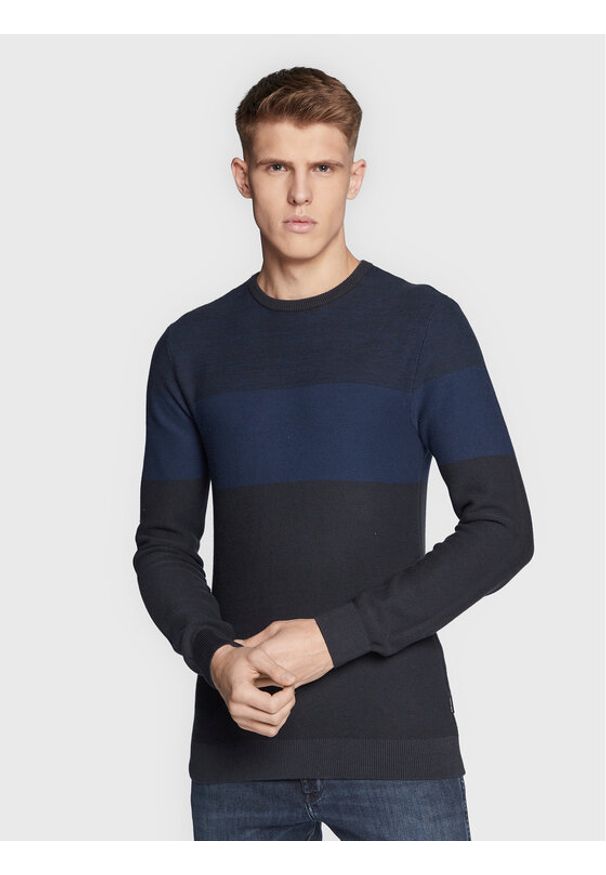 Blend Sweter 20714636 Granatowy Regular Fit. Kolor: niebieski. Materiał: bawełna