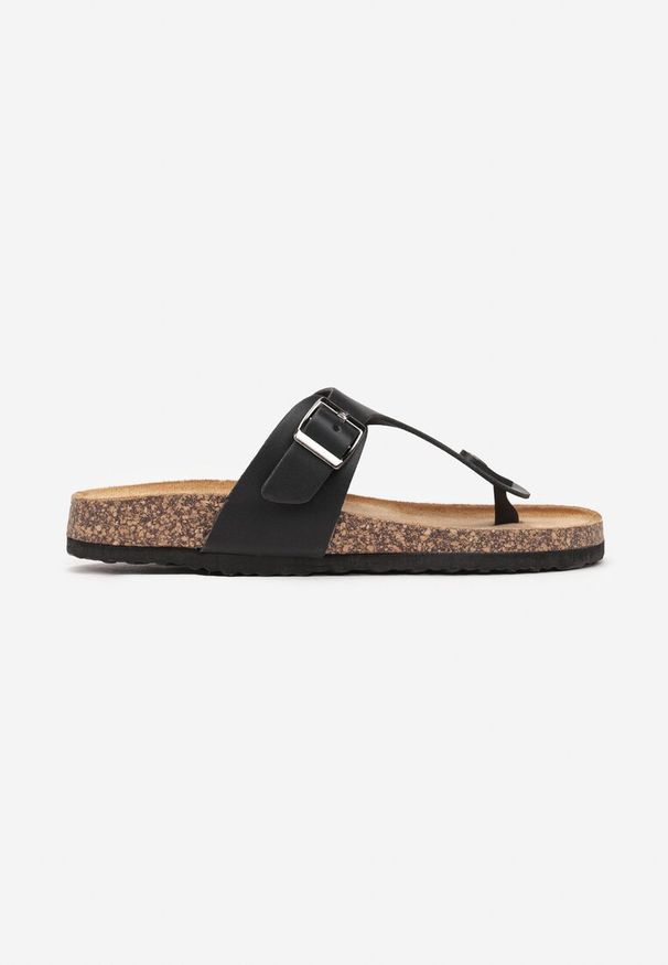 Born2be - Czarne Japonki z Paskiem z Klamerką Tredora. Kolor: czarny. Styl: elegancki