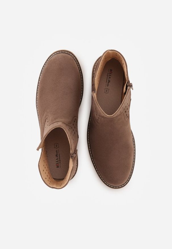 Renee - Jasnobrązowe Ażurowe Botki na Płaskiej Podeszwie ze Skórzaną Wkładką Terilara. Okazja: na co dzień. Kolor: brązowy. Materiał: skóra. Wzór: ażurowy. Obcas: na płaskiej podeszwie. Styl: casual